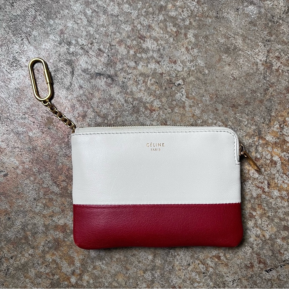 Céline Lambskin Bi-Color Red and White Coin Card Case
